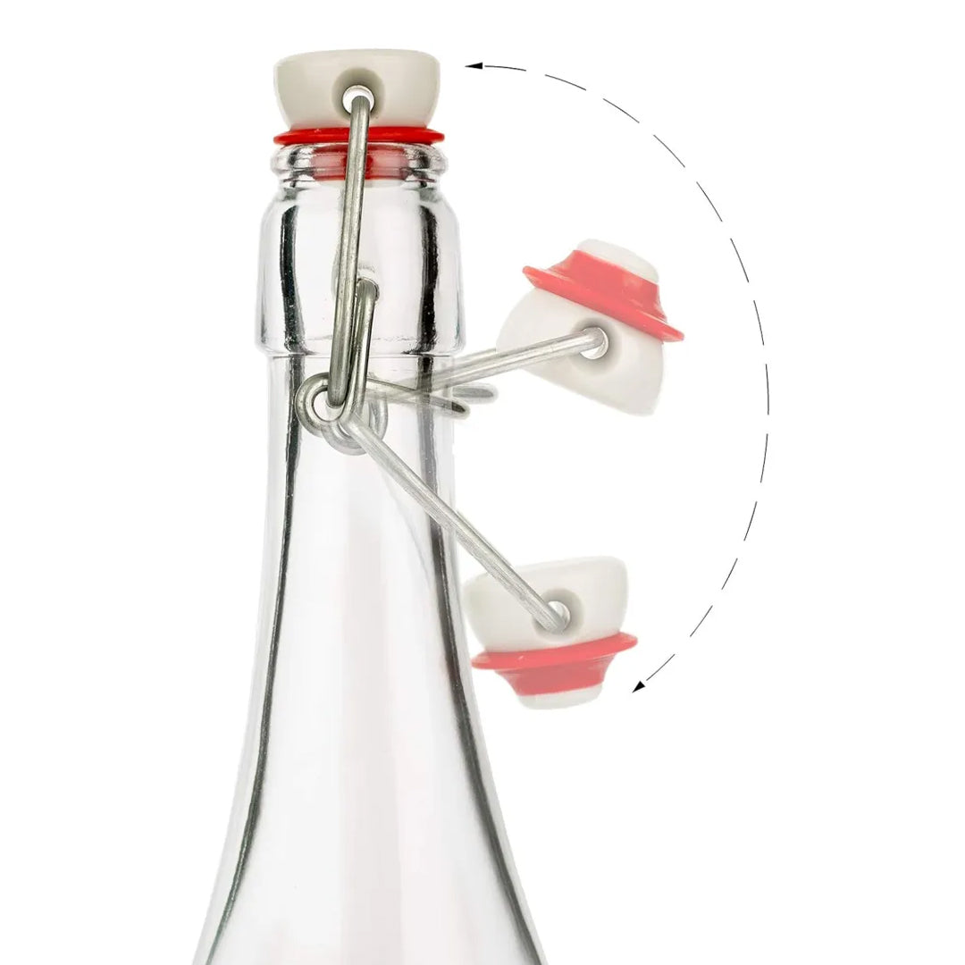 Botella de vidrio con tapa abatible